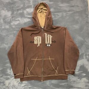 Vintage Split Zip Up Sweatshirt Mens Medium Brown 2000s Split